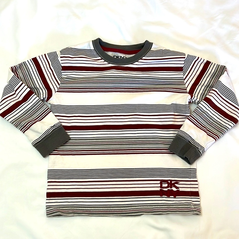 DKNY Kids Maroon Red Grey White Stripped Long Sleeve Boys Size‎ 4T